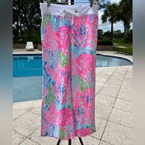 🪸 Lilly Pulitzer Linen Beach Pant in gorgeous HTF Lets Cha Cha print size M EUC